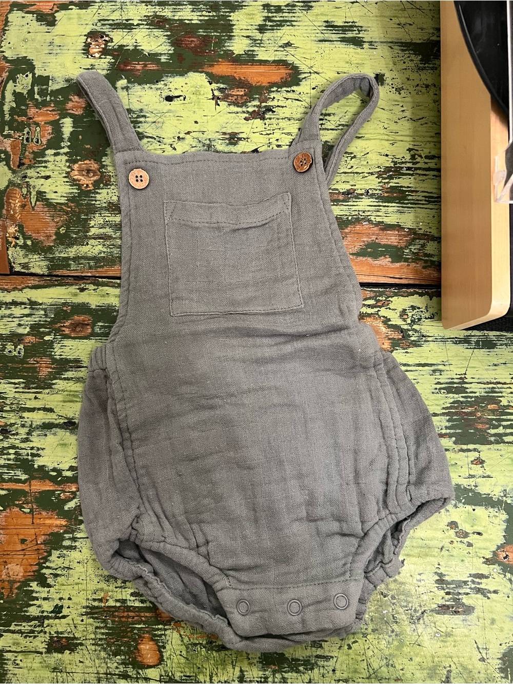 Gray Baby Romper Overalls with Pocket